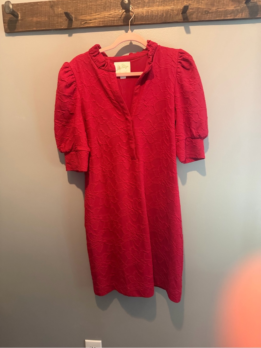 Lilly Pulitzer Crimson Textured Puff-Sleeve Midi Dress